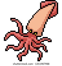 vector pixel art squid isolated cartoon