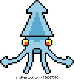 vector pixel art squid isolated