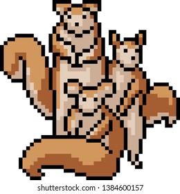 vector pixel art squirrel family isolated cartoon