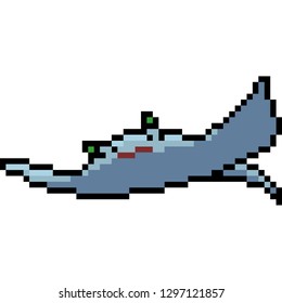 vector pixel art stingray isolated cartoon