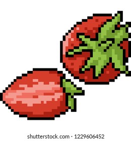 vector pixel art strawberry isolated cartoon