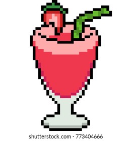 Vector Pixel Art Strawberry Juice Isolated