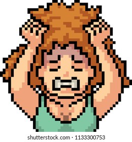 vector pixel art stress headache isolated cartoon