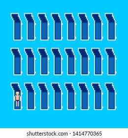 Vector pixel art summer beach illustration one men sunbathe