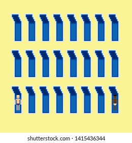 Vector pixel art summer beach illustration two men sunbathe