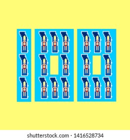 Vector pixel art summer beach illustration women sunbathe number one hundred