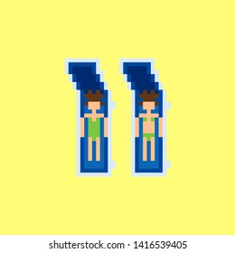 Vector pixel art summer beach illustration open and close swimsuit