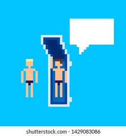 Vector pixel art summer beach illustration two man dialog