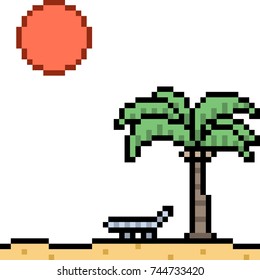 vector pixel art summer beach isolated