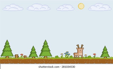 Vector pixel art sunny day for games and design