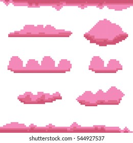 vector pixel art sunset pink clouds isolated on white background. vector pixel clouds set for games and mobile applications.