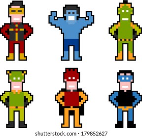 vector pixel art superhero set 1 - Separate layers for easy editing