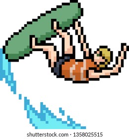 vector pixel art surfboard play isolated cartoon