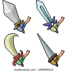 vector pixel art sword fight isolated set
