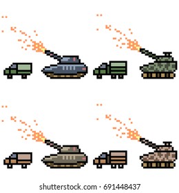 vector pixel art tank war set