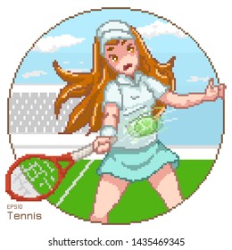 vector pixel art of tennis player