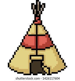 vector pixel art tent camp isolated cartoon