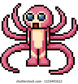 vector pixel art tentacle monster isolated cartoon