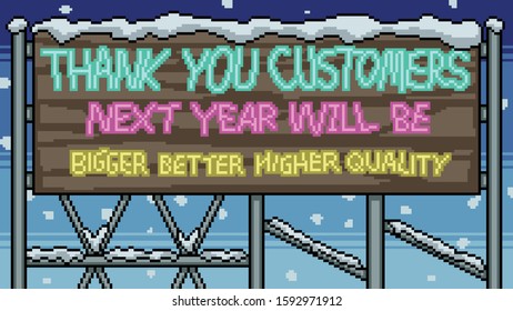 vector pixel art thank you customers cartoon scene