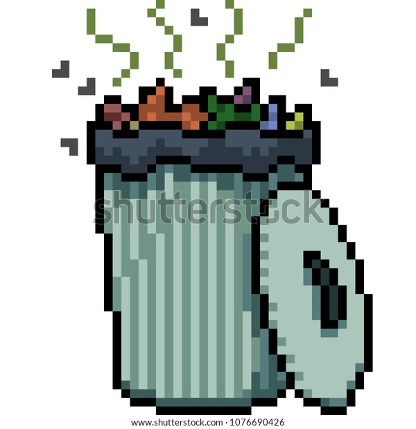 Vector Pixel Art Trash Can Isolated Stock Vector (Royalty Free) 1076690426