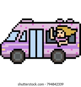 vector pixel art travel van isolated