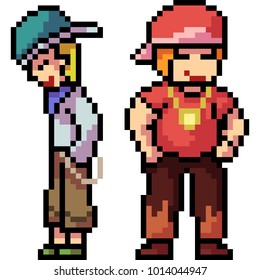 vector pixel art treenager friend isolated