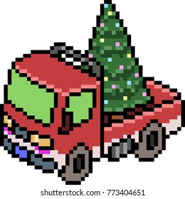 Vector Pixel Art Truck Christmas Isolated