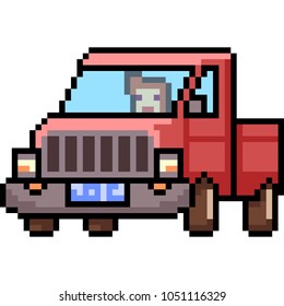 vector pixel art truck pick up isolated cartoon