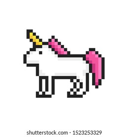 Vector pixel art. Unicorn for games and web. Vector illustration.