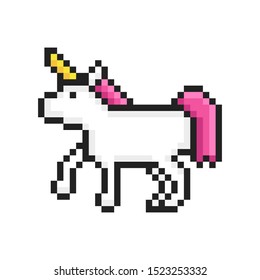 Vector pixel art. Unicorn for games and web. Vector illustration.