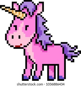 vector pixel art unicorn pink isolated cartoon