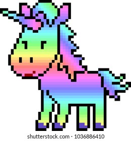 vector pixel art unicorn rainbow isolated cartoon