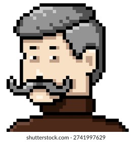 Vector Pixel Art Userpic of Man with Long Gray Moustaches