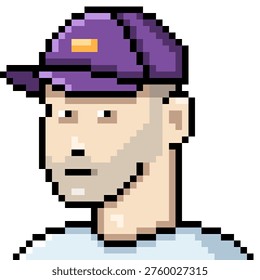 Vector Pixel Art Userpic of Man with Stubble in Purple Baseball Cap