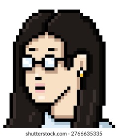 Vector Pixel Art Userpic of Woman with Long Black Hair and Eyeglasses