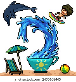 vector pixel art of vacation beach drink