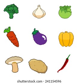 Vector Pixel Art Vegetable Set