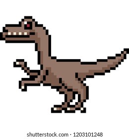 vector pixel art velociraptor side isolated cartoon