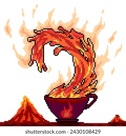 vector pixel arte de volcán magma bebida