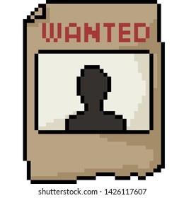 vector pixel art wanted sign isolated cartoon