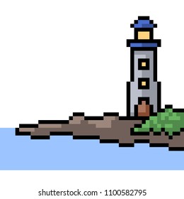 vector pixel art watchtower isolated cartoon