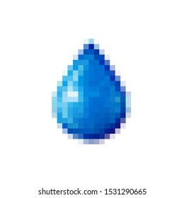Vector pixel art water drop. 