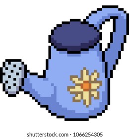 vector pixel art watering can isolated cartoon