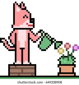 vector pixel art watering plant