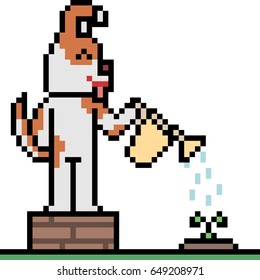 vector pixel art watering plant
