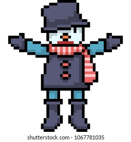 vector pixel art winter doll isolated cartoon