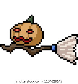 vector pixel art witch broom isolated cartoon
