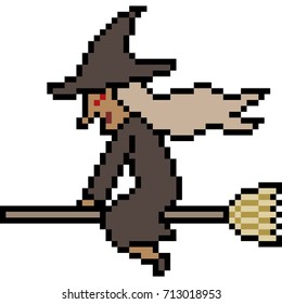 vector pixel art witch fly isolated