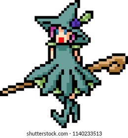 vector pixel art witch girl isolated cartoon