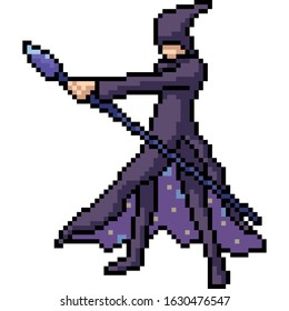 vector pixel art wizard fantasy isolated cartoon